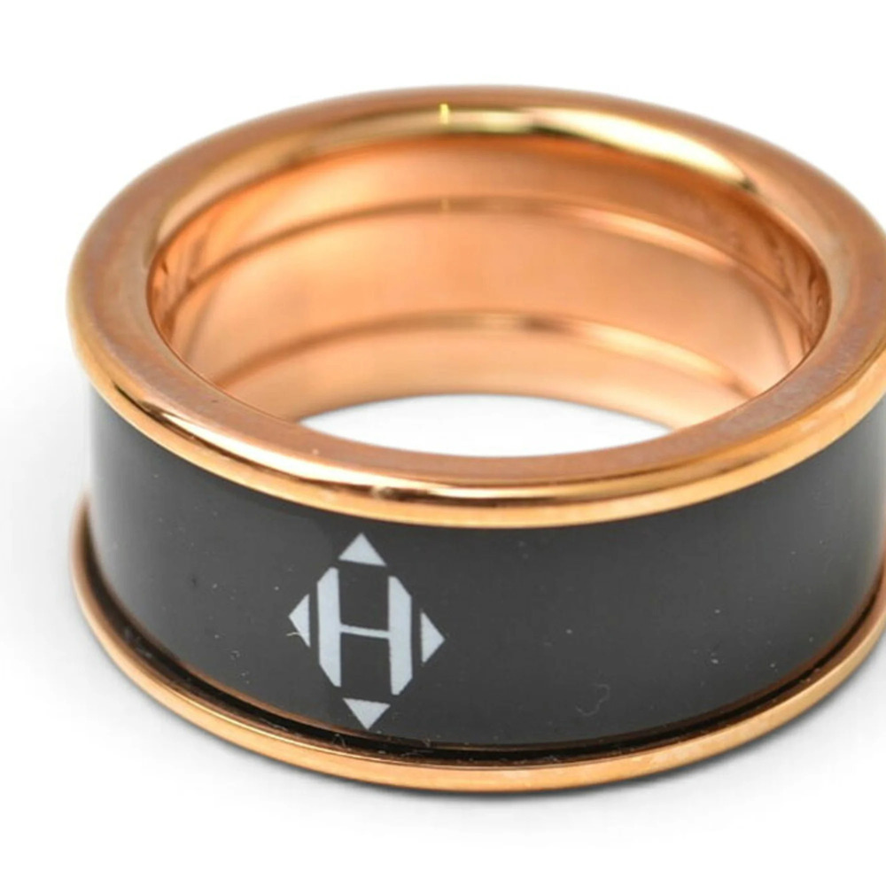 Hermes ring, HERMES Uni MM H Diamant, black and pink gold, T55, men's women's.